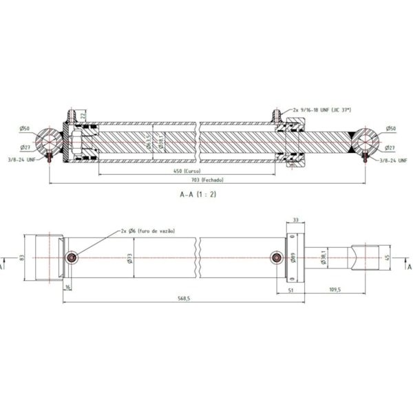 Cilindro Hidráulico Dupla Ação 450mm Curso p/ Carrega Tudo-ab4f12a3-b63c-4bf9-8abd-656fe57118d3