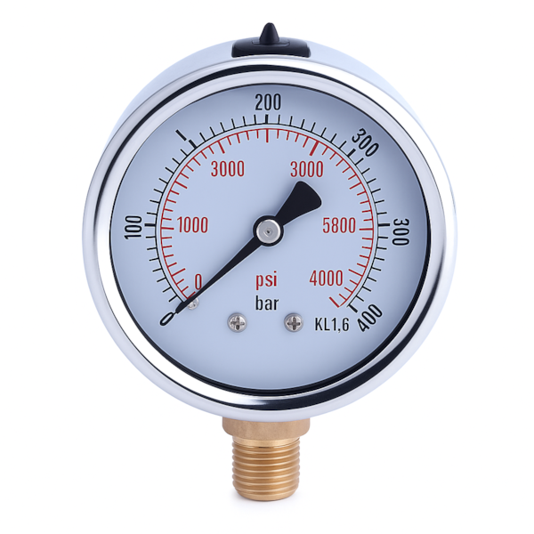 Manômetro de Glicerina 400BAR Rosca Inferior 1/4