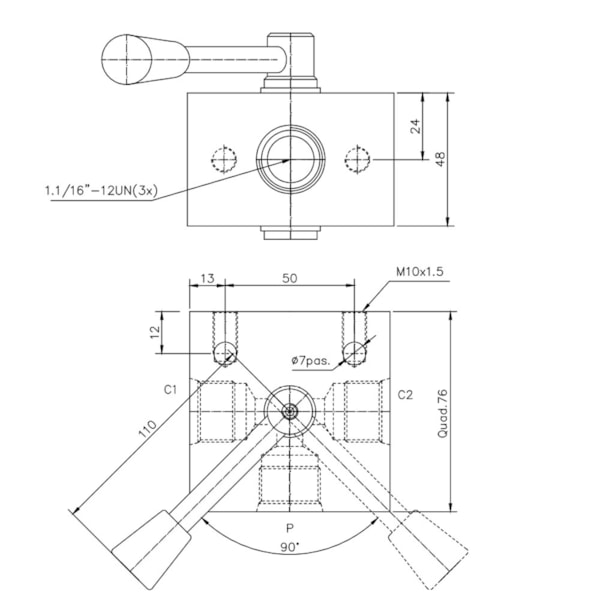 Seletora de Fluxo Manual 2 Posições Roscas 1.1/16