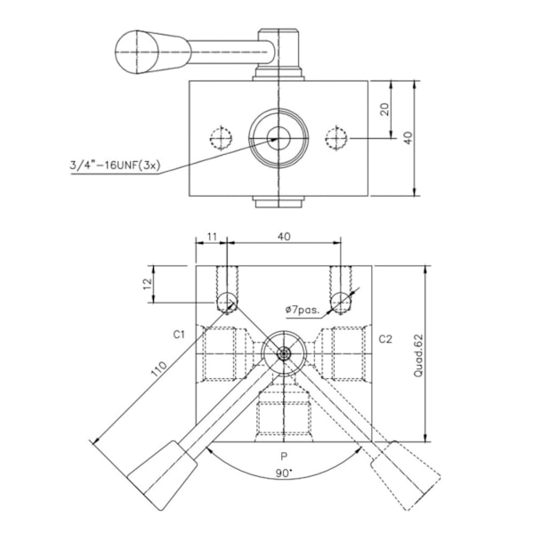 Seletora de Fluxo Manual 2 Posições Roscas 3/4