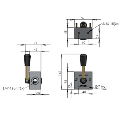 Seletora de Fluxo Manual 2 Posições Roscas ¾”UNF