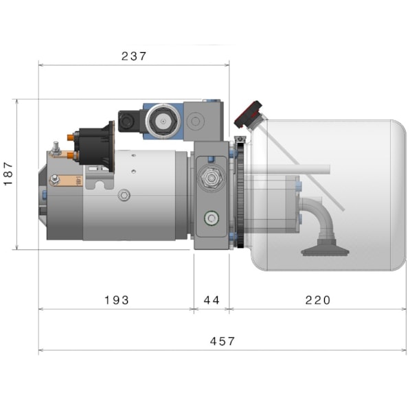 Unidade Hidráulica Compacta 12VDC 1,6cc 200BAR Horizontal 5Lts- Com TN6 12VDC Centro