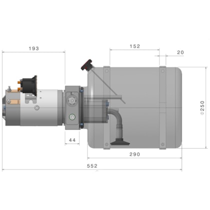 Unidade Hidráulica Compacta 12VDC 2,5cc 200BAR Horizontal 14Lts- Dupla Ação