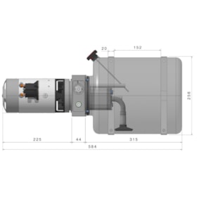 Unidade Hidráulica Compacta 12VDC Ventilado 3,1cc 200BAR Horizontal 14Lts- Dupla Ação