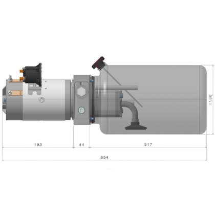 Unidade Hidráulica Compacta 24VDC 1,6cc 200BAR Horizontal 7Lts- Dupla Ação