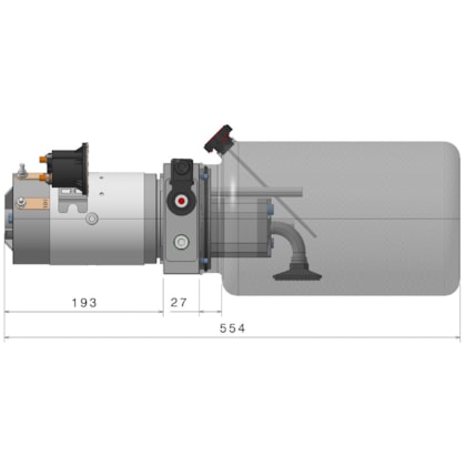 Unidade Hidráulica Compacta 24VDC 1,6cc 200BAR Horizontal 7Lts- Simples Ação