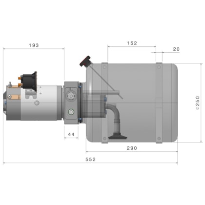 Unidade Hidráulica Compacta 24VDC 2,5cc 200BAR Horizontal 14Lts- Dupla Ação