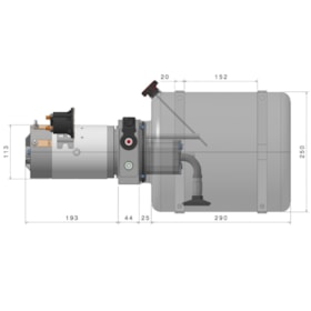 Unidade Hidráulica Compacta 24VDC 2,5cc 200BAR Horizontal 14Lts- Simples Ação