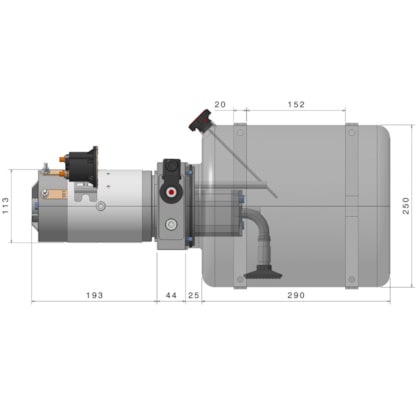 Unidade Hidráulica Compacta 24VDC 2,5cc 200BAR Horizontal 14Lts- Simples Ação