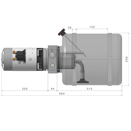 Unidade Hidráulica Compacta 24VDC Ventilado 3,1cc 200BAR Horizontal 14Lts- Dupla Ação